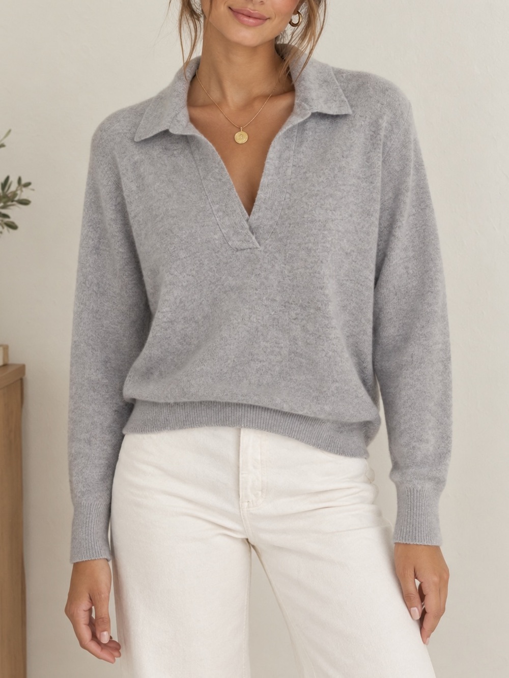 J.Crew 100% Cashmere Collared V-Neck Sweater Heather Gray Small NWOT